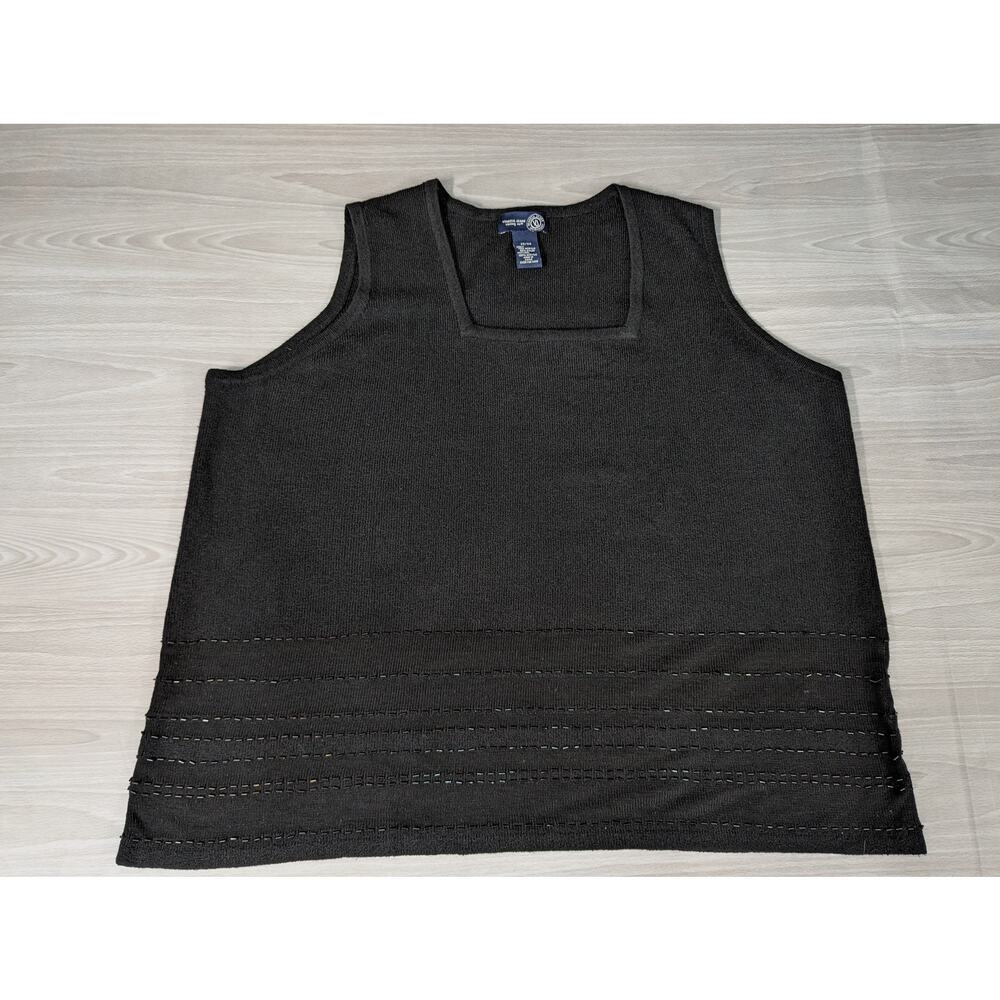 Venezia Jeans Knit Tank Top Plus Size 22 24 22/24 Black Vtg Beaded Sleeveless